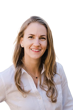 A woman with long hair wearing a white shirt.